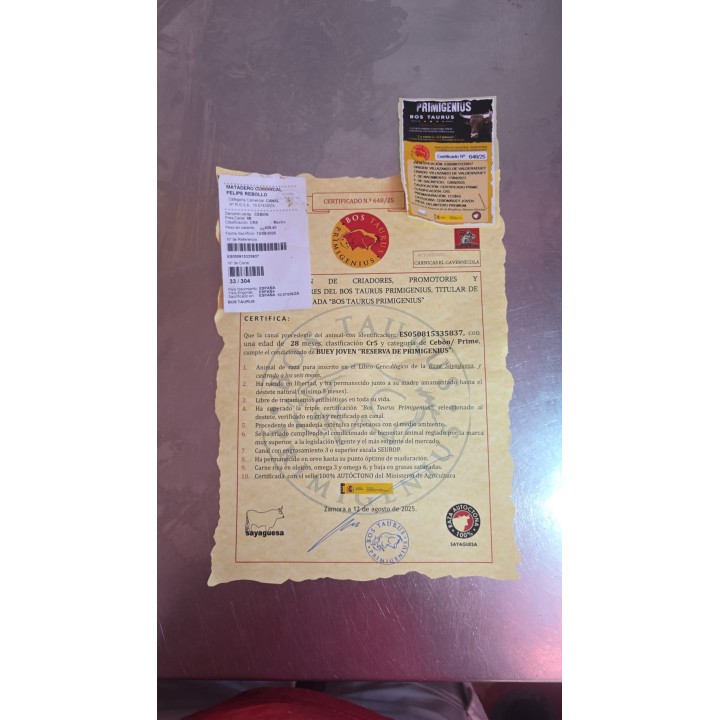 Chuleta de Buey Bostaurus Primigenius (Medio Kg)